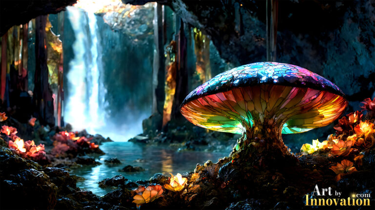 Alien Worlds Stained Glass – AI Fantasy Art