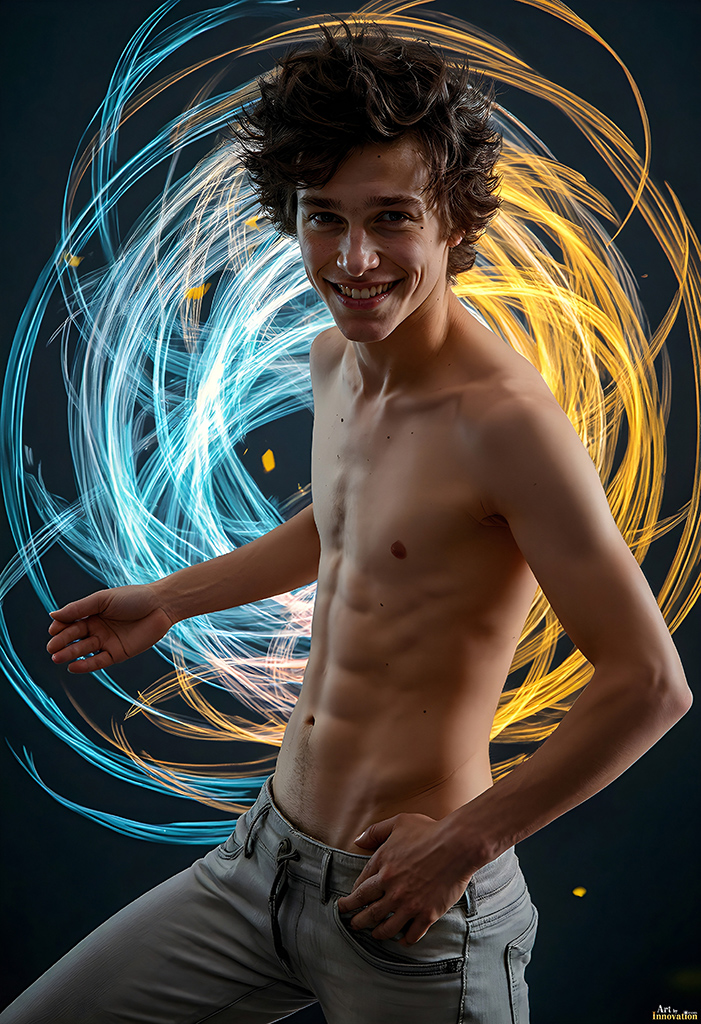 Men Dancing with Light Rays – AI Abstract Art
